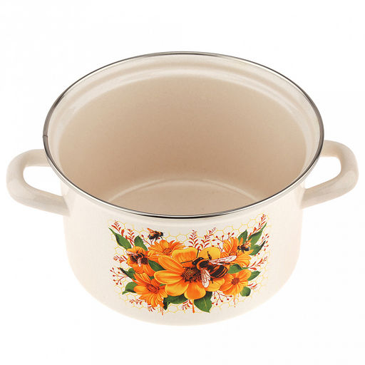 "Цветочный мед" Кастрюля эмалированная 2,0л, форма цилиндрическая, металлическая крышка (Россия)