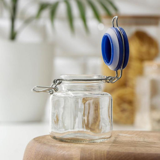 Банка стеклянная для хранения сыпучих продуктов «Прима», 100 мл, 7,5×5×8 см, с бугельным замком, цвет МИКС