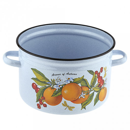 Фруктовая фантазия Кастрюля эмалированная 7л, форма цилиндрическая, металлическая крышка, металлические ручки (Россия) - Домашняя мода фото 3