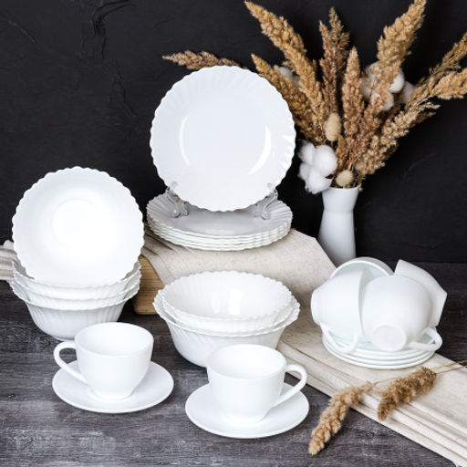 Столовый набор 25 предметов Тюльпан белый Смол с чайным набором / 13/LHK670 (WHITE) - Галеонтрейд фото 2