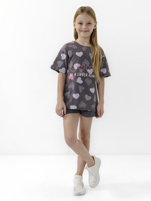 CHILLEASY 180007C-29 Комплект пижама для девочки (футболка, шорты), Антрацит
