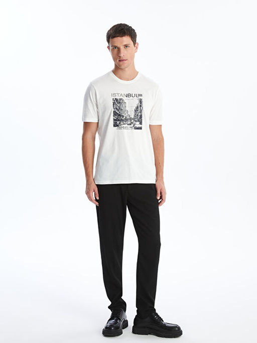 Bisiklet Yaka K?sa Kollu Bask?l? Penye Erkek Ti??rt