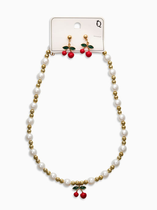 Набор 2 пред-а: серьги. кулон "Вишня" жемчуг, цветной в золоте