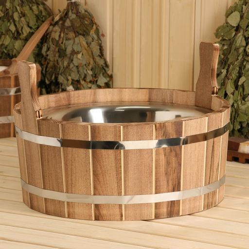 Шайка - таз для бани и сауны «Добрыня», 15 л, деревянная, нержавеющая вставка