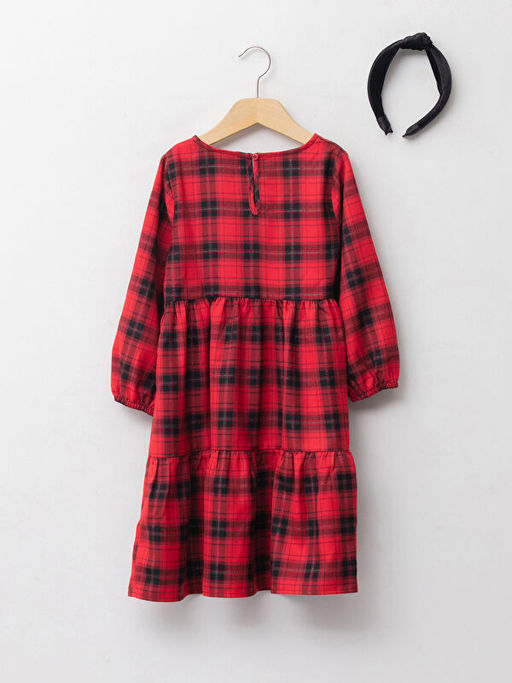 Bisiklet Yaka Ekose Uzun Kollu K?z ?ocuk Elbise ve Ta? - Waikiki фото 2