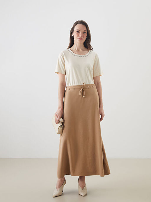 Bisiklet Yaka Ta?l? Keten Kar???ml? Bluz