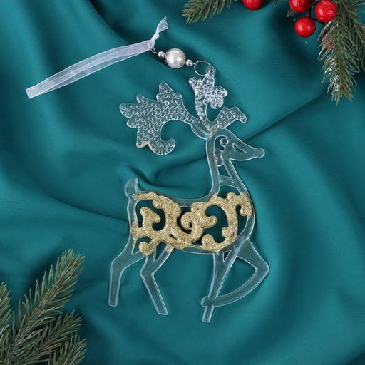 Цена за 2 шт. Ёлочная игрушка Зимнее волшебство. Олень - узорный блеск, 10.717.7 см, прозрачно-золотой  фото 8