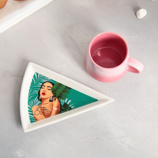 Чайная пара керамическая You are loved: кружка 130 мл, блюдце 11?14.5 см - Дорого внимание фото 2