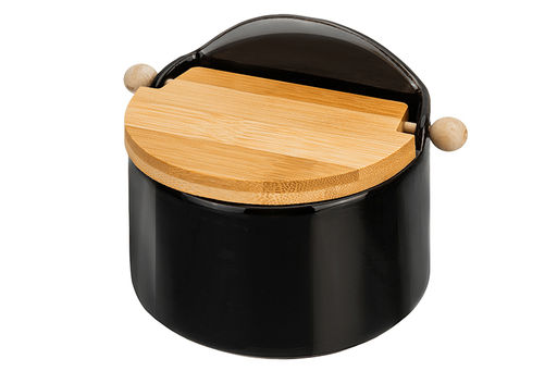 Банка для сыпучих продуктов 500 мл 15*10*11,1 см Черная + откидная бамбук.крышка, керамика - Elan gallery фото 4