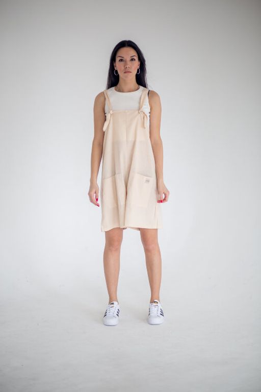 ЛЁН 100% комфортный омбинезон Кэри цвет беж - Knitka wear фото 2