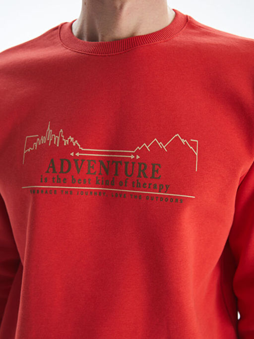 Bisiklet Yaka Bask?l? Erkek Kal?n Sweatshirt