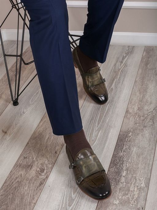 Мужские туфли в стиле классика/ Монки мужские 1509-51-00 Хаки - Piniolo фото 3