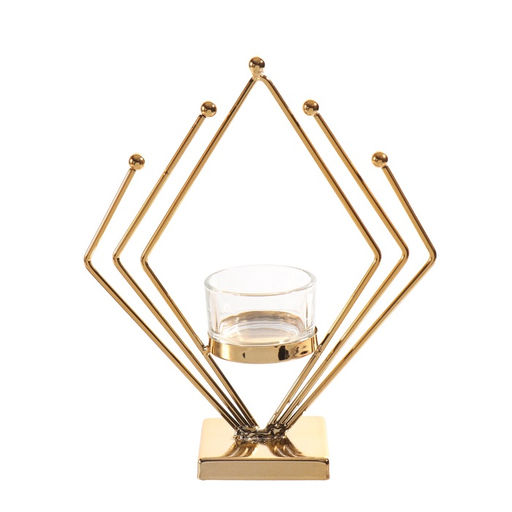 Подсвечник на 1 свечу «Золотой ромб», металл, стекло, d=4.5 см, 6×16×19 см