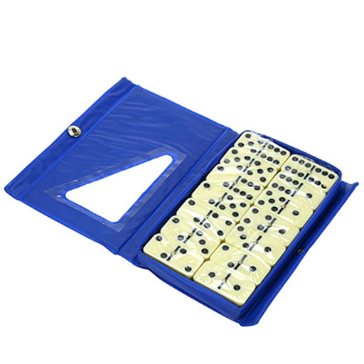 Домино пластмассовое, кость 2х4х0,5см, в п/эт цветной коробке 15х9х1,5см, цвета микс (Китай)