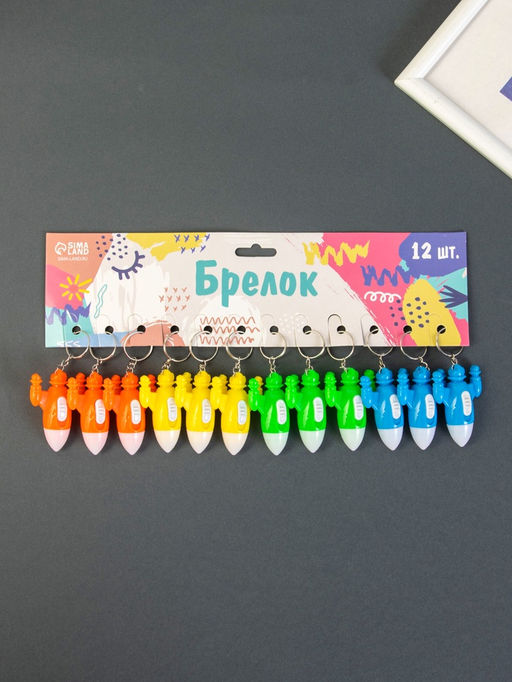 Цена за 12 шт. Фонарик брелок для ключей на кольце Ракета, LR41?3 шт., 5?3?1.7 см, МИКС