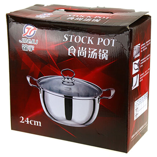 "Золушка" Кастрюля из нержавеющей стали 3,8л, д24см, h11,5см, стеклянная крышка, бакелитовые ручки, без теплораспределительного дна, цветная коробка (Китай) ДОПУСКАЮТСЯ: на корпусе незначительные потертости внутри и снаружи. Товар возврату и обмену н