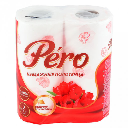 Полотенце бумажное 2-х слойное "Pero Tulip" 2 рулона, 88 листов, белый (Россия)