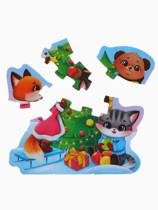 Макси-пазлы, новогодний набор игрушек, 10 деталей, с резиновой уточкой для купания