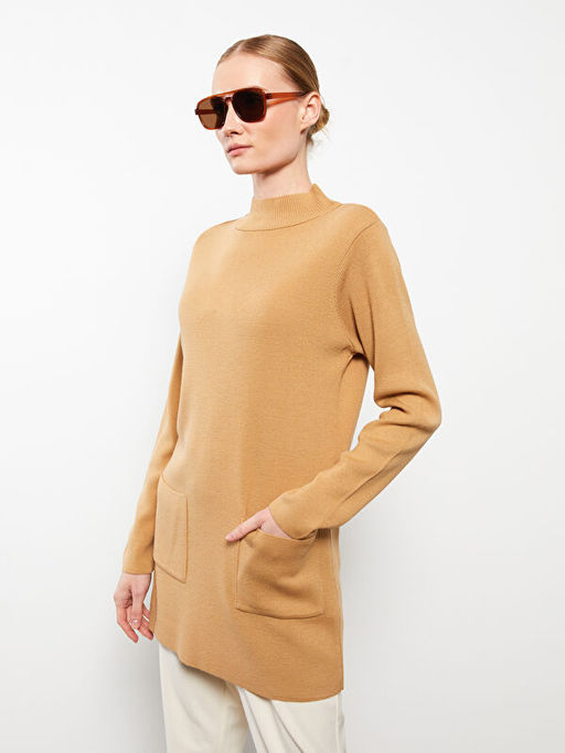 Yar?m Bal?k?? Yaka D?z Uzun Kollu Kad?n Triko Tunik