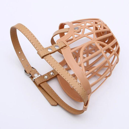 Намордник пластиковый №7 с ошейником из эко кожи ОМ 38 см ДН 14 см ОШ 55-72 см - Пижон фото 2