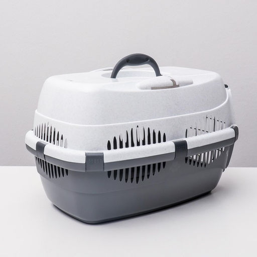 Переноска для животных до 9 кг Пижон, металлическая дверь, 43 х 29 х 27,5 см, бело-серая  фото 3