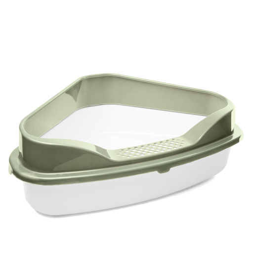 Туалет для кошек угловой с бортом "Дельта", белый/фисташковый, 575*465*220мм, серия HYGIENE, Triol