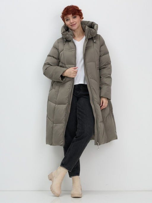 Пальто зимнее женское Visdeer 7702SK светло-коричневое утеплитель 240 г/м²  фото 15