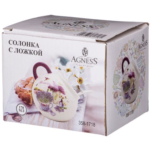 СОЛОНКА С ЛОЖКОЙ AGNESS ЛАВАНДОВАЯ ВЕСНА 9,5*9,5*10 СМ 170 МЛ - Lefard фото 2