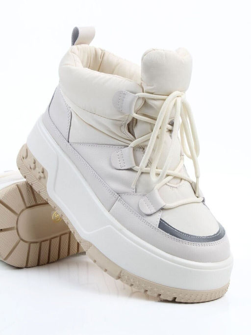 04-WG039-2M WHITE/BEIGE Ботинки зимние женские (натуральная кожа, курточная ткань, 100% шерсть)