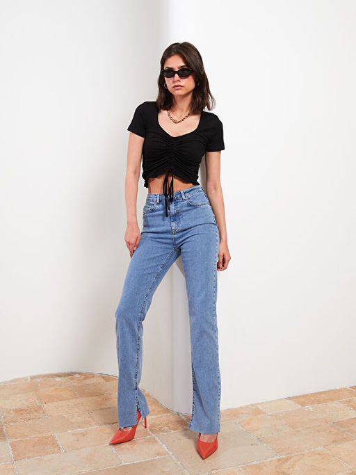 V Yaka D?z K?sa Kollu Pamuklu Kad?n Ti??rt