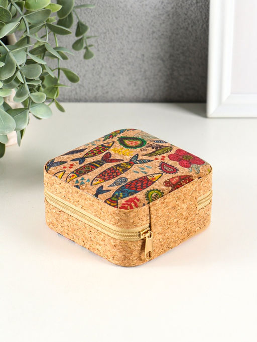 Шкатулка для украшений «Рыбки», пробка, кожзам, 10×10×5 см