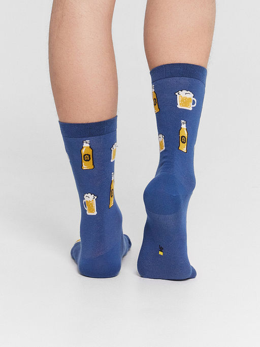 Цена за 5 пар! Носки мужские высокие синие с узором в виде пивных бокалов и бутылок - Mark formelle фото 2