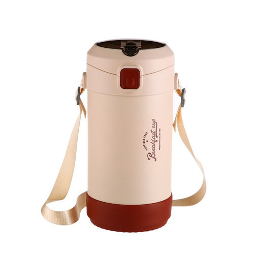 Термос для еды, 1.2 л, 2715 см, 3 контейнера, складная ложка, нержавеющая сталь, бежевый, красный - Simaland фото 3