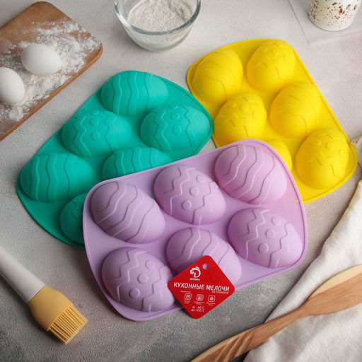 Форма для выпечки Доляна Пасха. Пасхальные яйца, силикон, 32.5?19.5 см, 6 ячеек (9.7?6.8 см), красная  фото 10