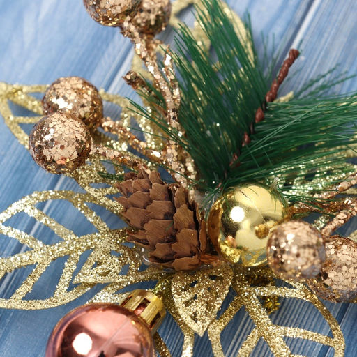 Ёлочные игрушки 2 шт. Зимнее волшебство. Праздничные цветы пластик, шарики, 12 см, золото  фото 3