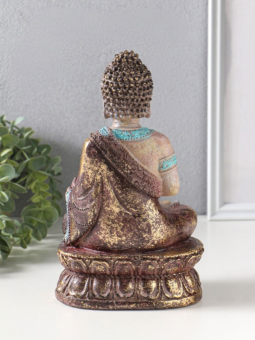Сувенир полистоун подсвечник "Будда с лотосом" с золотой патиной 10х14,5х25 см
