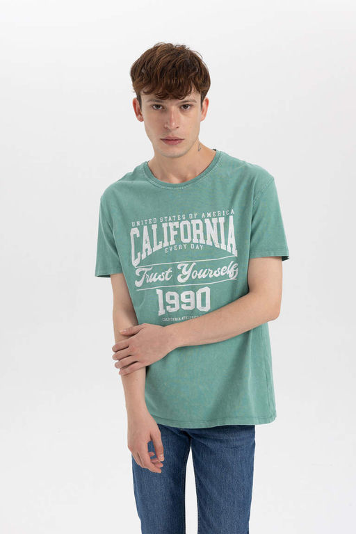 Футболка стандартного кроя с круглым вырезом и короткими рукавами с принтом - Defacto фото 4