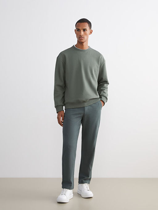 Bisiklet Yaka Uzun Kollu Erkek Kal?n Sweatshirt