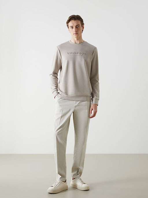 Bisiklet Yaka Uzun Kollu Bask?l? Erkek Sweatshirt