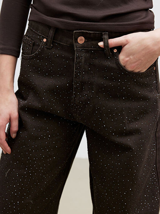 Ta?l? Baggy Fit Kad?n Jean Pantolon