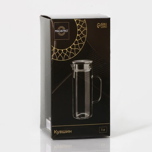 Кувшин для воды Magistro «Богема», 1 л, 9×23 см, стекло, с металлической крышкой, прозрачный, серебристый