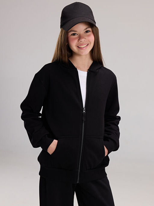 Uzun Kollu K?z ?ocuk Fermuarl? Sweatshirt