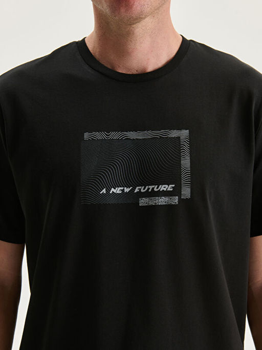 Bisiklet Yaka Bask?l? Penye Erkek Ti??rt