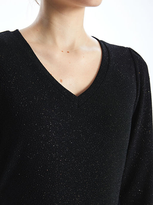 V Yaka Parlak G?r?n?ml? Kad?n Bluz