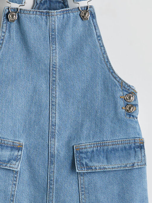 Kare Yaka K?z ?ocuk Jean Salopet Elbise