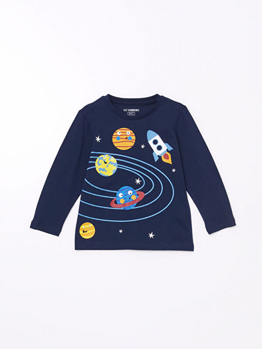 Bisiklet Yaka Bask?l? Erkek ?ocuk Pijama Tak?m?