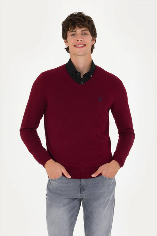 U. S. Polo Assn Мужской бордово-красный базовый свитер - U.s. polo assn фото 8