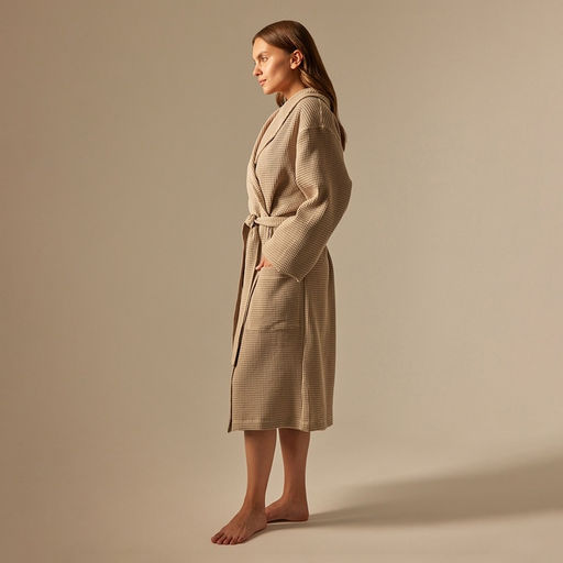 Халат вафельный женский SL HOME: Basic «Саббиа», размер M, хлопок 100%, коричневый