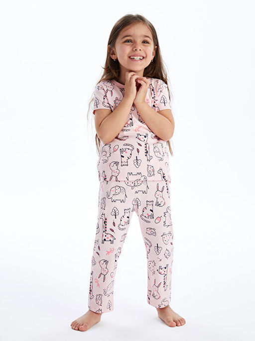 Bisiklet Yaka Bask?l? K?z Bebek Pijama Tak?m?