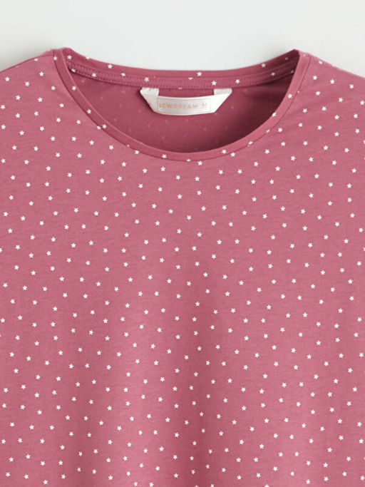 Bisiklet Yaka Y?ld?z Bask?l? Kad?n Pijama ?st?